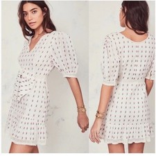LoveShackFancy Lena Garden Reversible Bow White Embroidered Cotton Mini Dress XS