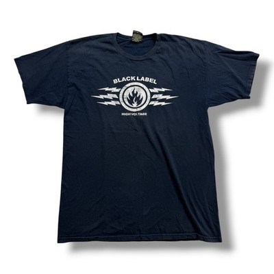 Vintage Y2K 2000s Black Label Skate Shirt High Voltage Large Navy 