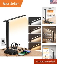 Stylish Compact LED Desk Lamp with 3 Outlets USB Ports for Home Office
