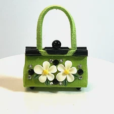 OOAK Barbie Doll Purse Green Floral Bag For 11” Fashion Dolls Designed by ‘Bee