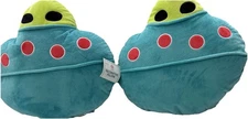 Lot of 2 Blue Green Alien Soft Plush Decorative Pillows 13" x 12.5" Woman Owned