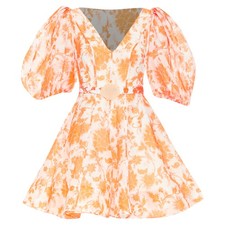 Zimmermann Postcard Silk Floral Puff Sleeve Dress Women Orange Size 0