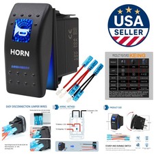 Waterproof Blue LED Momentary Horn Switch - 12V/24V Rocker Toggle, 5 Pin Design