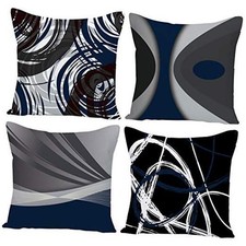 Set of 4 Throw Pillow Covers Modern Abstract 20" x 20" Pack of 4 Navy Blue