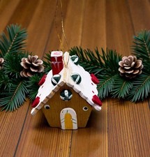 Wooden Gingerbread House Christmas Tree Ornament Handcrafted Whimsical Decor