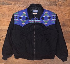 Vintage 90's Pendleton Wool Aztec Western Jacket Black Made in USA Size Large