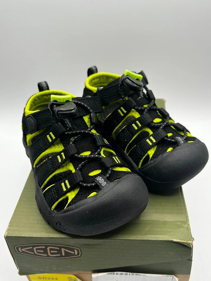 Keen Kids 9 水鞋 Newport H2 防水凉鞋 黑色 莱姆绿 全新 — 第 2/4 张图片