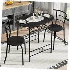  3-Piece Dining Table Set for Kitchen Breakfast Nook, Wood 31.5 Inch Black