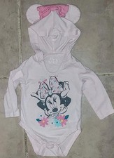 Disney's Minnie Mouse Baby Girl Bodysuit Hoodie W Attached Ears  Bow Sz 3-6 Mo