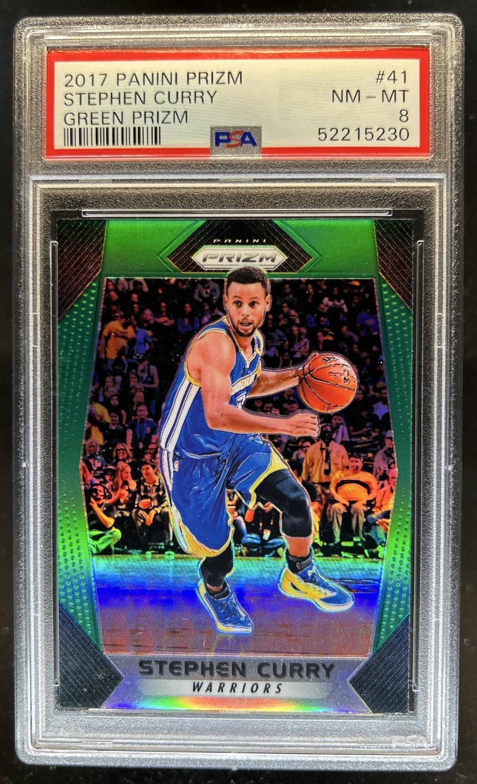 2017-18 Panini Prizm Stephen Curry Prizm Green #41 Warriors PSA 8