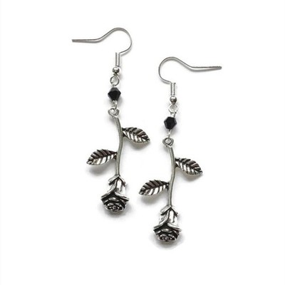 Black Gem Pendant Rose Earrings Punk Jewelry for Women Girls Ladies Accessories