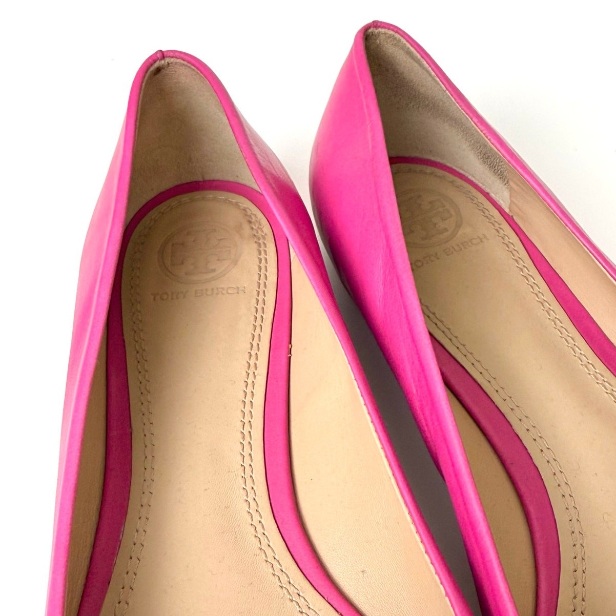 Tory Burch Lowell Ballet Flats Round-Toe Magenta Leather with Double T Logo 8.5M thumbnail 12