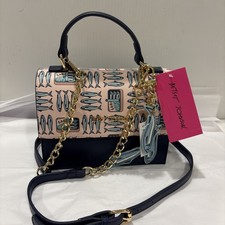 Betsey Johnson Sardine Fish Print Novelty Top Handle Crossbody Bag Navy Pink NWT