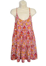 Old Navy Women Small Multicolor Tiered Mini Swing Dress Braided-Strap Floral