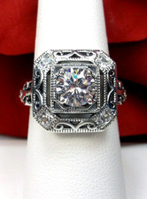 White CZ Ring, Sterling Silver Art Deco Jewelry Custom- Made D68