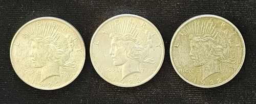 3 American Silver Peace Dollar Coins 1922 1923 Bullion Estate Fresh