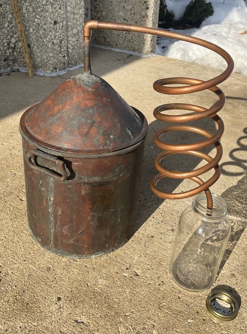 Antique Copper Moonshine Still w/Coil & Jar DISPLAY -DISTILLERY-A MAN CAVE LOOK!