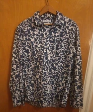 Amazon Essentials Navy Blue Vine Print Slim Button Down Long Sleeve Men's Size L