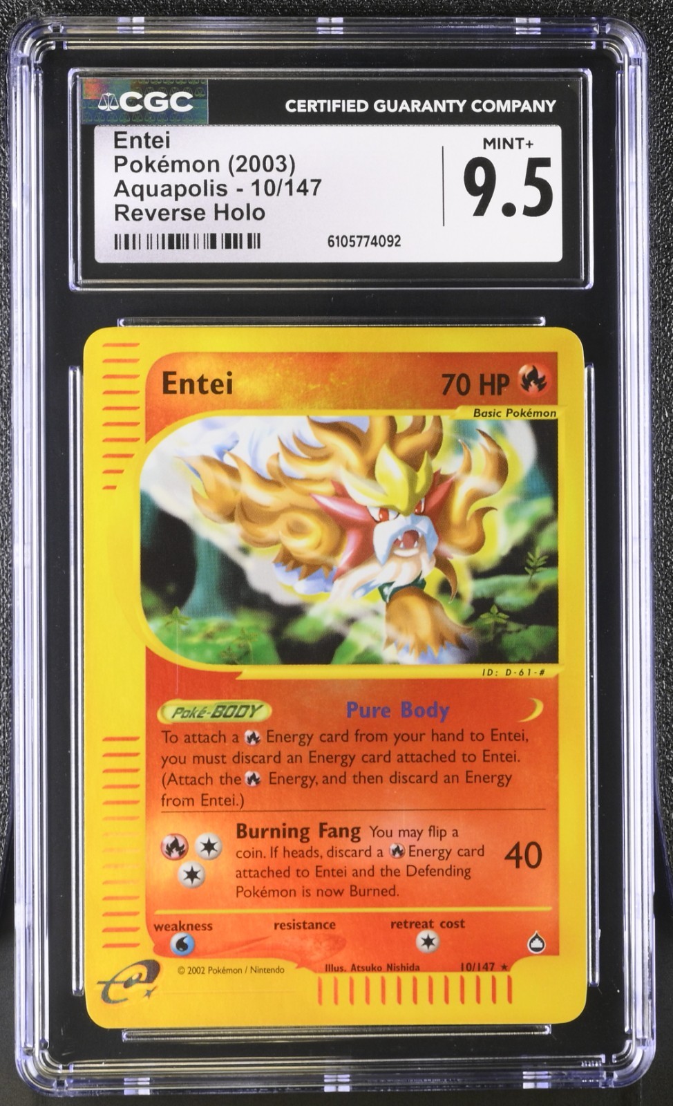 Pokemon CGC 9.5 Entei Reverse Holo 10/147 Aquapolis