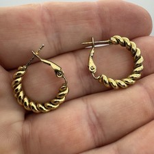 Gold Tone Twisted Hoop Earrings .75  Vintage Look Latch Back Lightweight