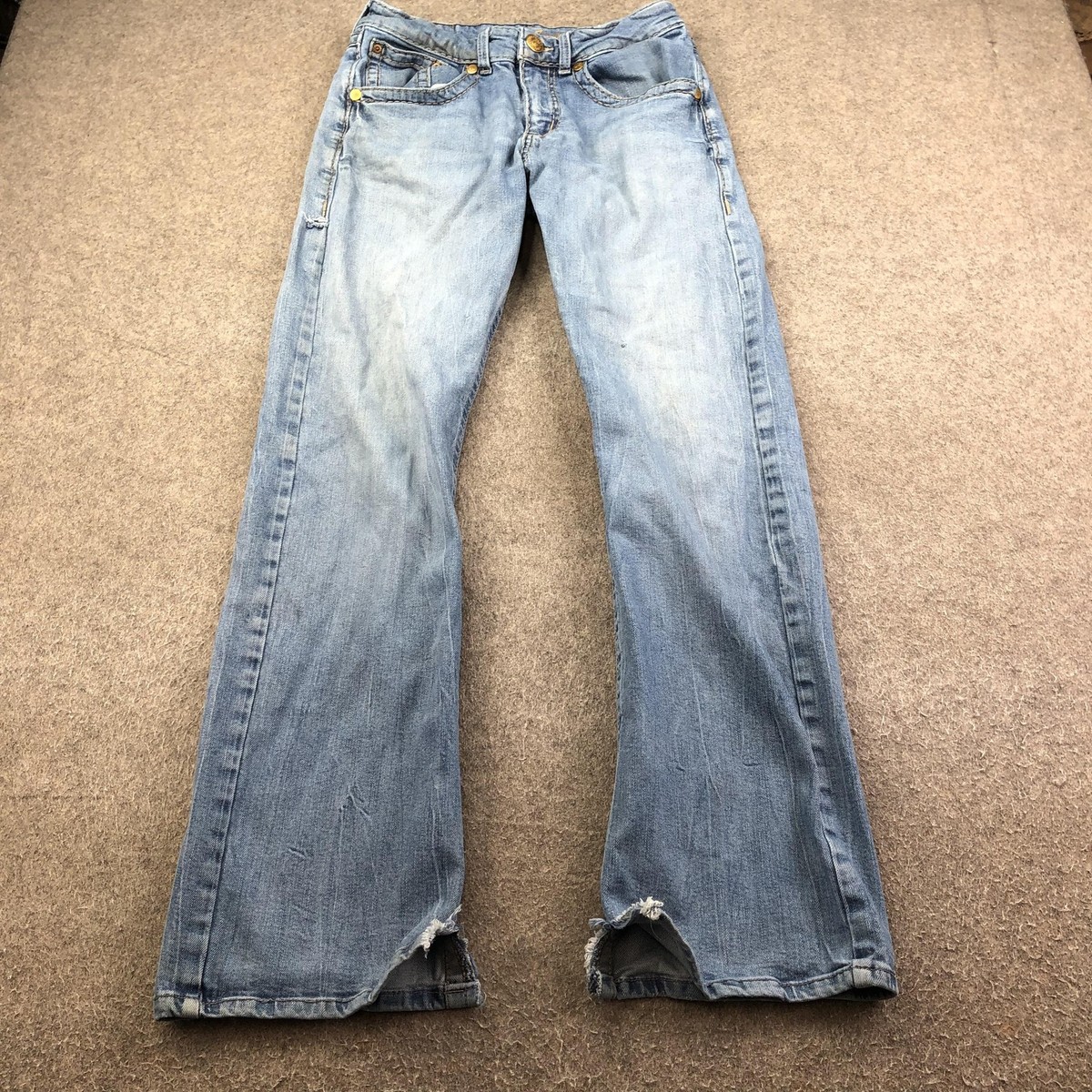 Wrangler Rock 47 Jeans Mens 30x32 Blue Slim Bootcut Embroidered