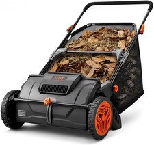 21" Push Lawn Sweeper 3.5 cu ft Leaf Grass Collector 2 Spinning Brush Yard Bag