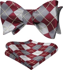 Bow Ties for Men Check Plaid Self Tie and One Size, B-05 Red /Grey 1