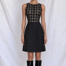Vintage Y2K 90s Black Sleeveless Floral Lace Knee Length Shift Dress Size 4/M
