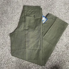 VTG Dockers Pants Mens 32x32 Linen Pleated Herringbone Trousers Relaxed Olive