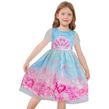 Princess Girls Sz 6t Tiara Ombre Mesh Tutu Dress Blue Pink Floral Party Costume