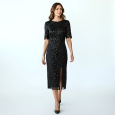 CHAMP ELLYSE Open Back Hand Beaded Silk Gown 6 Elegant EventWear Coquette