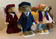 Six collectible pickford brass button bears, as new, with tags and stands