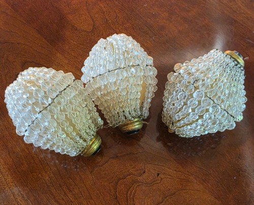 3 Antique Czech Crystal Beaded Bulb Covers for Figural Lamp Chandelier or Sconce
