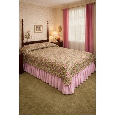 Vintage 70s Floral Bedspread Full Provincial Rose NOS Pink Green Cottagecore