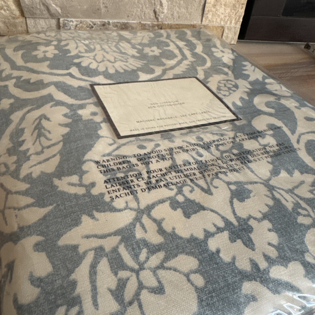 Pottery Barn Riley Twin Headboard Slipcover Blue Cream Pattern NEW