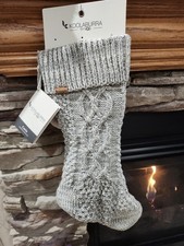 Koolaburra by UGG Carla Grey Cable Knit Fur Poms 21" Holiday Christmas Stocking