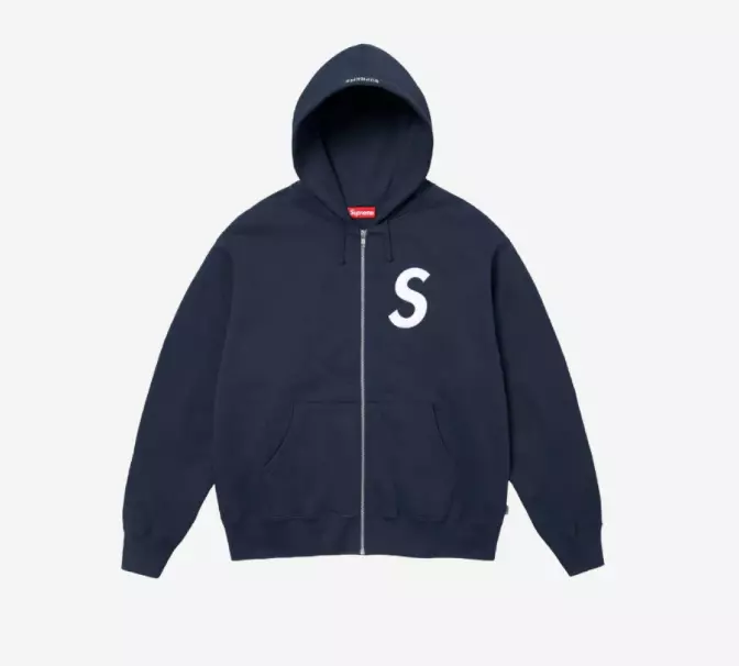 Sweat à capuche zippé logo Supreme S bleu marine   24FW