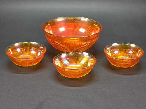 VTG Imperial Carnival Glass Marigold Prism & Daisy Band 4pc Berry Bowl Set - Picture 2 of 15