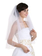 2T 2 Layer Scallop Rhineston Crystal Beaded Edge Bridal Wedding Veil