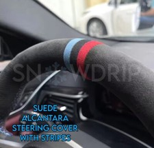 For Bmw 3 Series F30 F31 F34 2012-19 Suede Alcantara Steering Cover Sport Stripe