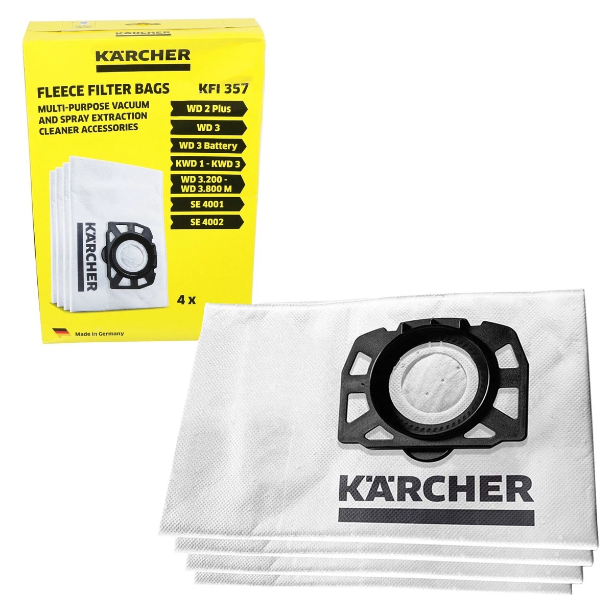 Bags Karcher KFI 357 WD2 WD3 Fleece Filter 2.863-314.0 Genuine x 2 Packs 8  Bags