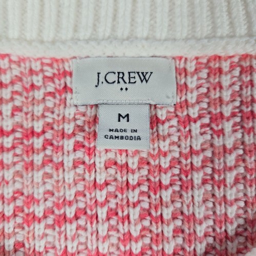 J.Crew Womens M Pink White Popcorn Stitch Button-Front Cardigan Sweater Pockets - Picture 2 of 9