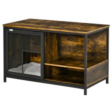 Furniture Style Cat Cage,Wood  Steel End Table Pet House,Cushion,Sliding Doors