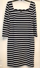 J Crew Size 0 Navy Ivory Striped 3/4 Sleeve Square Neck Women’s Knit Dress NWT