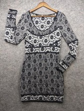 Free People Dress Womens Small Black Knit Lace Bodycon Mini Boho Floral