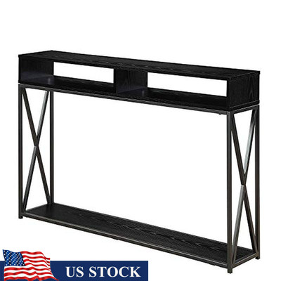 Tucson Deluxe Console Table W/ Storage Shelf Multiple Finishes Wood Frame Black