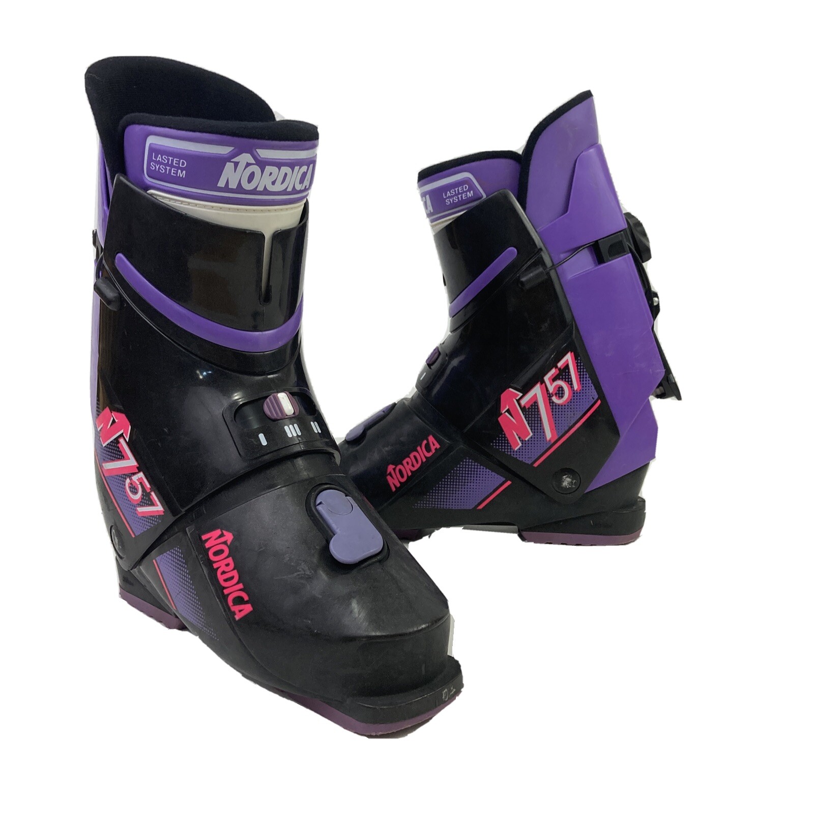 SALOMON Scarponi da sci Nordica N757 vintage 25.0 viola nero uomo taglia 7 donna 8 retrò anni 90