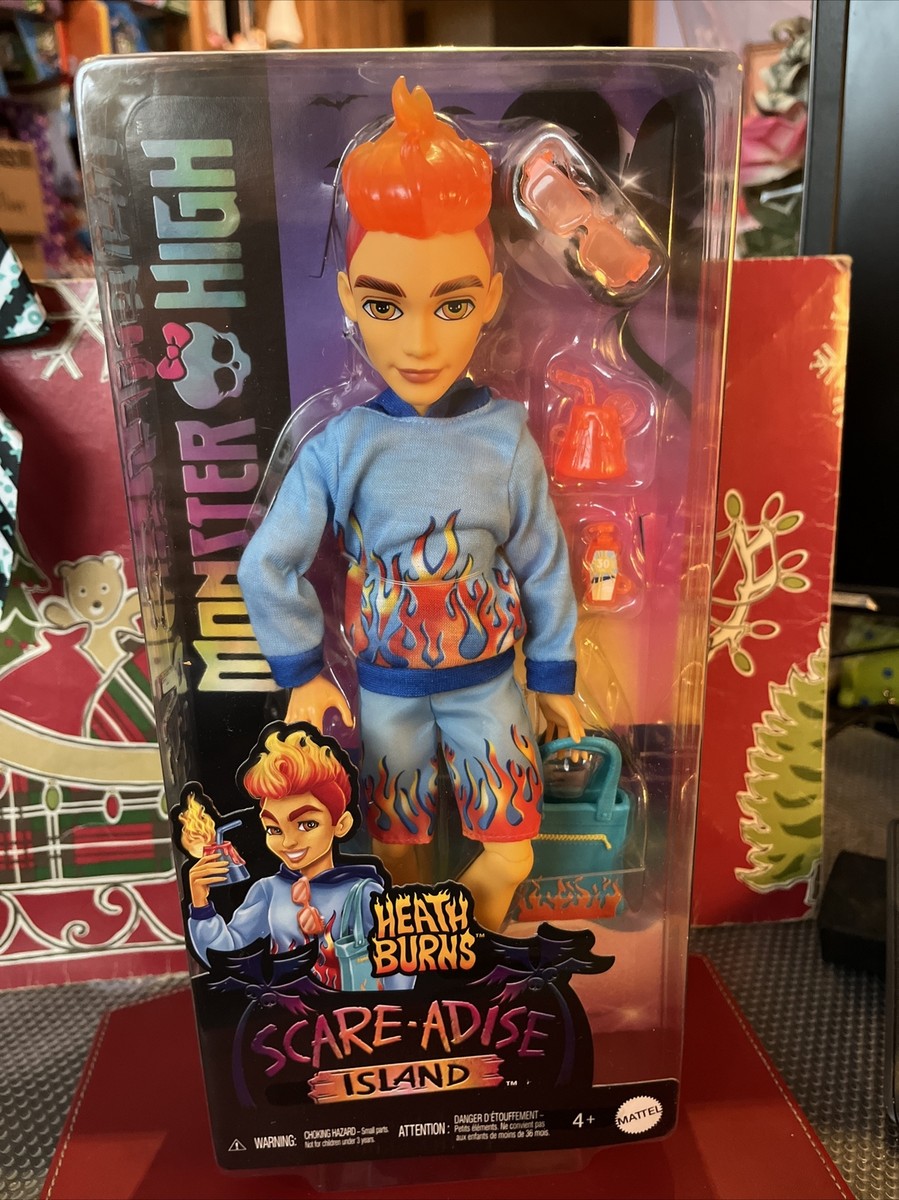 Monster High Heath Burns Scare-Adise Island Doll W/ Flame Shirt