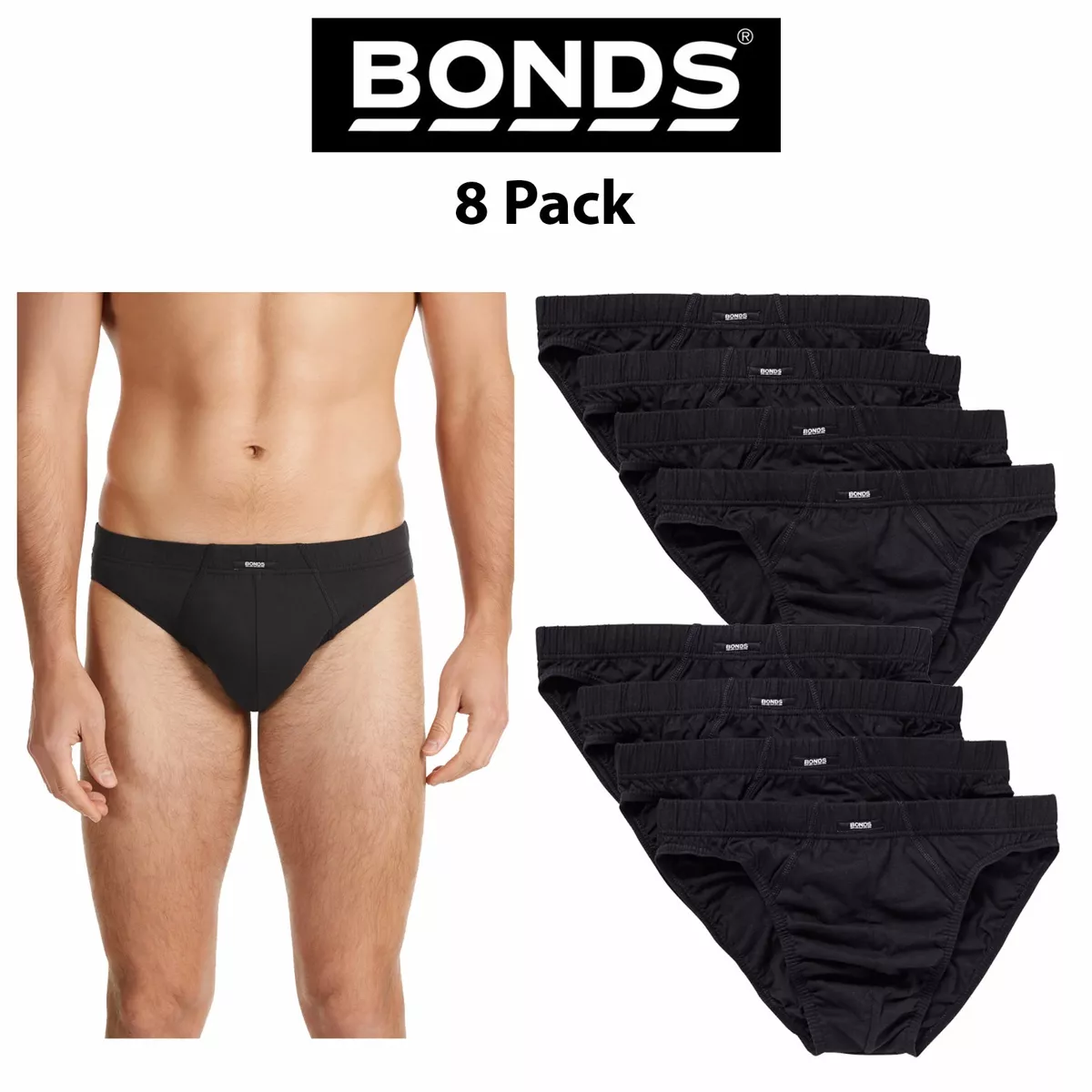 Mens Bonds Action Hipster Bikini Brief Jocks 8 Pack Comfy Underwear Cotton M8OS4
