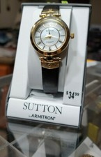 Sutton by Armitron Women's SU/1002MPBK Gold-Tone and Black Leather Watch-H37